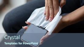  Presentation with wipe - Slides with woman-cleans-the-cell-phone background and a ocean colored foreground