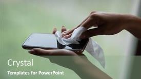  Presentation with wipe - Theme consisting of woman-cleans-the-cell-phone background and a seafoam green colored foreground