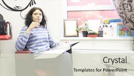  Presentation with hairdressing salon - Slide set enhanced with woman client reading magazine in hairdressing beauty salon background and a soft green colored foreground