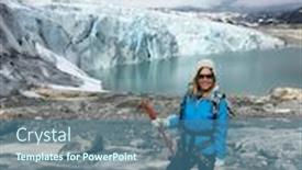  Presentation with glacier - PPT theme featuring woman climber standing near jostedalsbreen glacier norway background and a ocean colored foreground