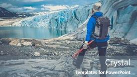  Presentation with glacier - Colorful presentation enhanced with woman climber standing near jostedalsbreen glacier norway backdrop and a gray colored foreground