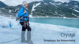  Presentation with glacier - Colorful slide set enhanced with woman-climber-standing-on-jostedalsbreen backdrop and a light blue colored foreground