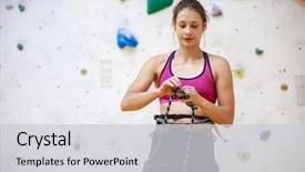  Presentation with safety firstly - Beautiful theme featuring woman climber with safety rope backdrop and a light gray colored foreground
