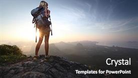  Presentation with young black couples hiking - PPT theme with full face head and shoulder background and a soft green colored foreground.