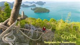  Presentation with climbing - Amazing PPT theme having woman-climbing-at-the-top backdrop and a tawny brown colored foreground