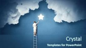  Presentation with climbing - Colorful PPT theme enhanced with career success women - woman climbing ladder mixed media backdrop and a ocean colored foreground