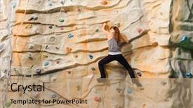  Presentation with woman sport - PPT theme having woman climbing on man-made background and a coral colored foreground