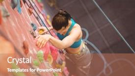  Presentation with indoor rock climbing - Amazing PPT layouts having woman climbing up rock wall backdrop and a coral colored foreground