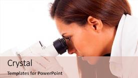  Presentation with female - Amazing slides having woman clinical lab tech - closeup of a young female backdrop and a  colored foreground