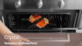  Presentation with sad woman diamond ring - PPT theme enhanced with woman-closing-oven-with-slices background and a coral colored foreground