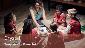  Presentation with locker room - Colorful slides enhanced with woman-coach-explaining-game-plan backdrop and a tawny brown colored foreground
