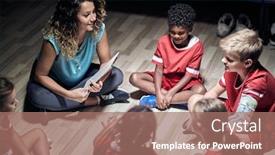  Presentation with locker room - Presentation featuring woman-coach-in-circle background and a coral colored foreground