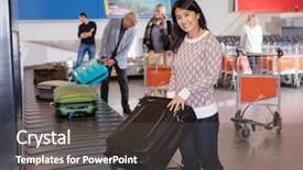  Presentation with conveyor belt - Slides featuring woman collecting luggage at conveyor background and a dark gray colored foreground
