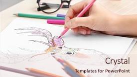  Presentation with anti stress - Audience pleasing PPT layouts consisting of woman coloring anti stress picture backdrop and a  colored foreground