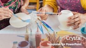  Presentation with paint brush - Beautiful slide deck featuring woman coloring handmade dishes using backdrop and a coral colored foreground