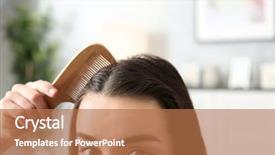  Presentation with real woman hair texture human - Slide deck with woman combing hair at home background and a  colored foreground