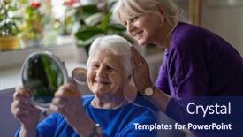 Presentation with elderly - Slide set enhanced with woman-combing-hair-of-elderly background and a navy blue colored foreground