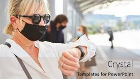  Presentation with commuter - Slides having woman-commuter-with-a-face background and a coral colored foreground