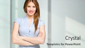  Presentation with modern - Presentation design having woman confidence - beautiful young businesswoman portrait background and a light gray colored foreground