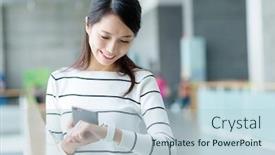  Presentation with connecting - Slide deck having woman connecting for cellphone and smart watch background and a lemonade colored foreground