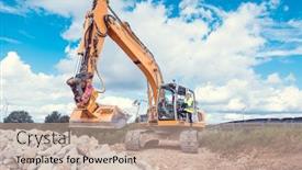  Presentation with excavator - Audience pleasing PPT layouts consisting of woman-construction-worker-with-excavator backdrop and a mint green colored foreground