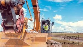  Presentation with excavator - Presentation theme featuring woman-construction-worker-with-excavator background and a coral colored foreground