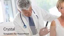  Presentation with skin doctor - Beautiful slide set featuring woman consulting doctor for skin backdrop and a soft green colored foreground