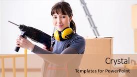  Presentation with garment construction - Amazing presentation having woman contractor with hand drill backdrop and a  colored foreground