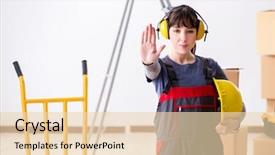  Presentation with noise - Presentation theme featuring woman contractor worker with noise background and a lemonade colored foreground