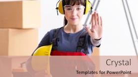  Presentation with noise - PPT theme consisting of woman-contractor-worker-with-noise background and a coral colored foreground