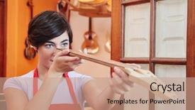  Presentation with controls - Audience pleasing slides consisting of woman controls quality of handmade backdrop and a  colored foreground