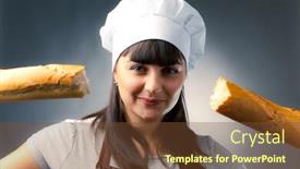  Presentation with bread - Colorful presentation enhanced with woman-cook-with-broken-french backdrop and a tawny brown colored foreground