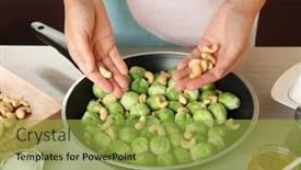  Presentation with brussels - PPT layouts featuring woman cooking brussels sprouts on table background and a yellow colored foreground