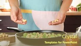  Presentation with brussels - Slides consisting of woman cooking brussels sprouts on table background and a tawny brown colored foreground