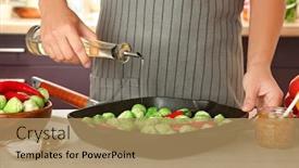  Presentation with brussels - Slides featuring woman cooking brussels sprouts on table background and a coral colored foreground
