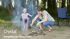  Presentation with cooking fire - PPT layouts consisting of woman cooking food people camping background and a gray colored foreground