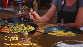  Presentation with wine tasting - Slide deck enhanced with woman-cooking-frying-meat background and a tawny brown colored foreground