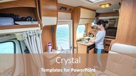  Presentation with cooking - Colorful PPT theme enhanced with woman-cooking-in-camper-motorhome backdrop and a coral colored foreground