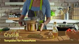  Presentation with cooking - Presentation with woman-cooking-in-kitchen-real background and a tawny brown colored foreground