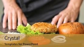  Presentation with teeens cooking - Theme consisting of woman cooking tasty turkey burger background and a gold colored foreground