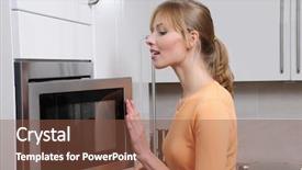  Presentation with cooking - Audience pleasing presentation theme consisting of woman cooking with a microwave backdrop and a tawny brown colored foreground