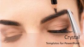  Presentation with shape - Beautiful slide set featuring woman correcting shape of eyebrow backdrop and a coral colored foreground