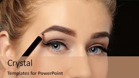  Presentation with shape - Audience pleasing PPT layouts consisting of woman correcting shape of eyebrow backdrop and a coral colored foreground