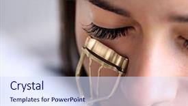  Presentation with curling tongs - Presentation design consisting of woman corrects eyelashes with curling background and a sky blue colored foreground