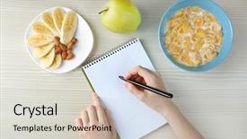  Presentation with counting - Cool new slide set with woman counting calories top view backdrop and a light gray colored foreground