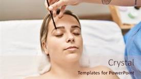  Presentation with treatment - Slide deck enhanced with woman-couple-having-eyebrows-treatment background and a  colored foreground