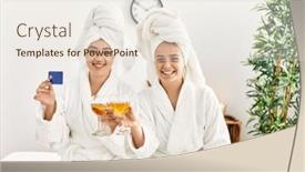  Presentation with toasting - PPT layouts enhanced with woman-couple-holding-credit-card background and a sky blue colored foreground