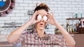 Presentation with eyes - Beautiful presentation theme featuring woman covered eyes with egg backdrop and a coral colored foreground