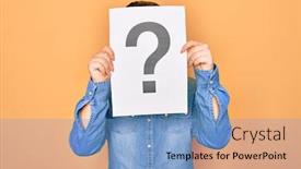  Presentation with yellow paper - Slide deck with woman-covering-face-holding-paper background and a light blue colored foreground