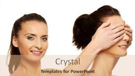  Presentation with eyes - Theme consisting of woman covering friend's eyes background and a coral colored foreground